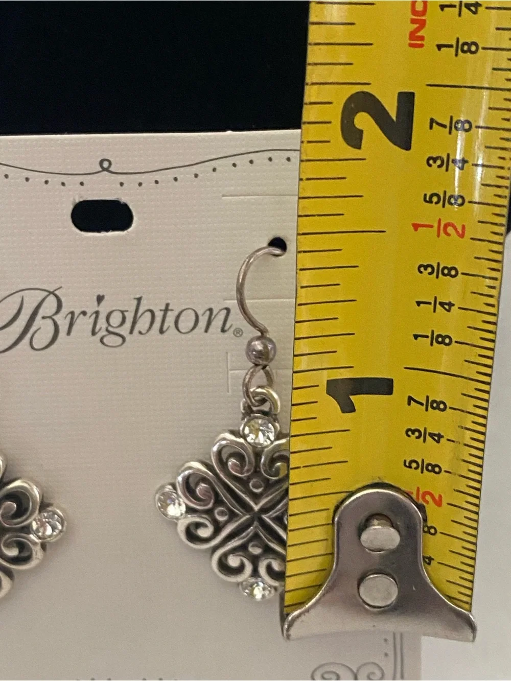 Brighton Alcazar Silver Heart Filigree Clover Drop Earrings with Crystal Accents